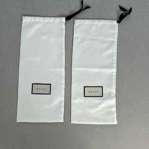 Pair of Gucci Luxury Ivory Sateen Authentic Drawstring Dust Bag Pouch